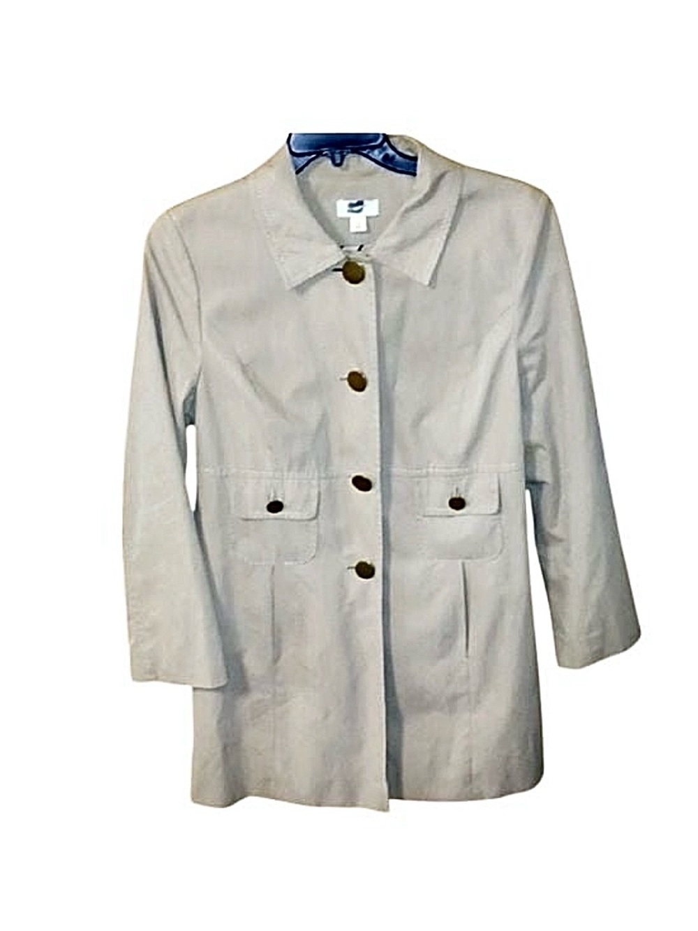 LOFT Taupe Spring Trench Rain Coat with Bold Striped Lining